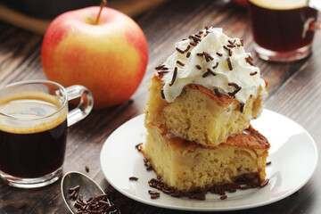 Freshly cooked apple pie with whipped creme