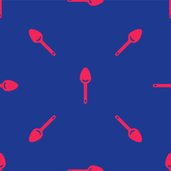 Red Spoon icon isolated seamless pattern on blue background. Cooking utensil. Cutlery sign. Vector