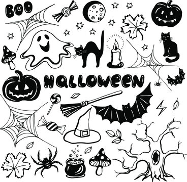 A set of Halloween images. Hand-drawn vector images