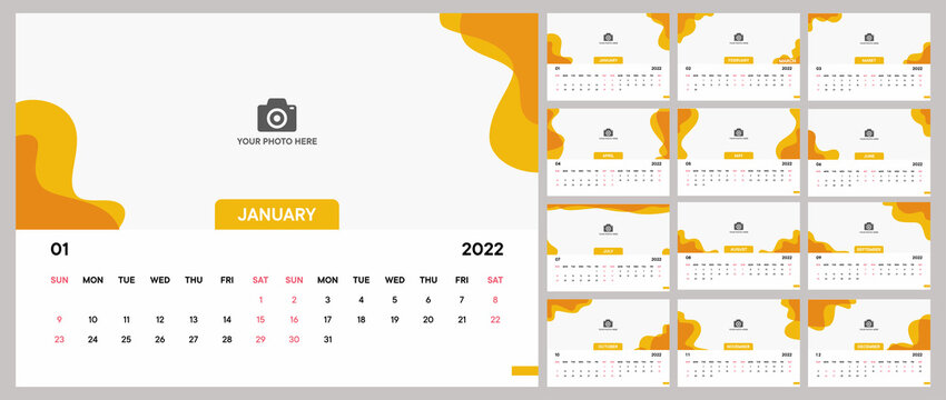 Abstract fluid calendar template of year 2022