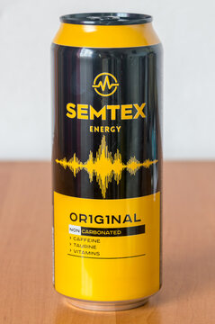 Deblin, Poland - June 8, 2021: Can of Semtex energy drink.