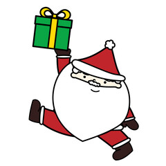 クリスマスに使えるサンタとプレゼントのシンプルでかわいいイラスト。
