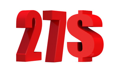 27 dollar word on white background. 3d illustration
