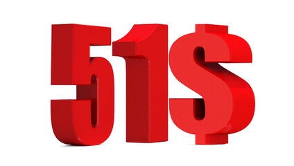 51 dollar word on white background. 3d illustration