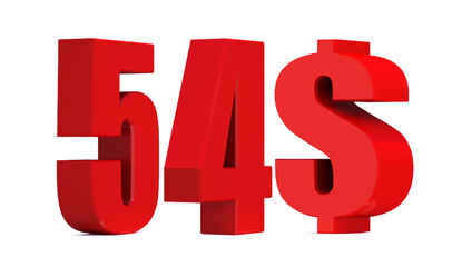 54 dollar word on white background. 3d illustration