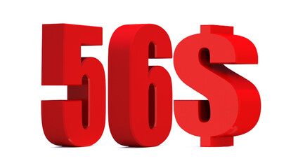 56 dollar word on white background. 3d illustration