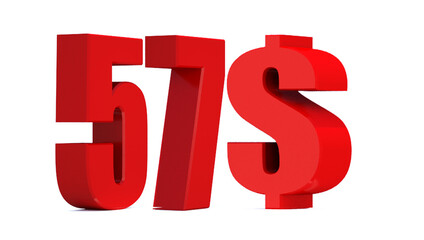 57 dollar word on white background. 3d illustration