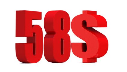 58 dollar word on white background. 3d illustration