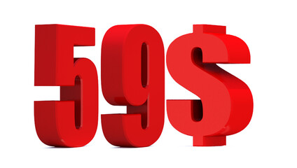 59 dollar word on white background. 3d illustration