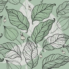 Seamless pattern with leaves and twigs