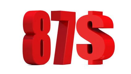 87 dollar word on white background. 3d illustration
