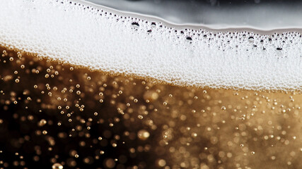 Close-up of champagne bubbles background with foam. © Jag_cz