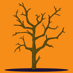 Simplicity halloween dead tree freehand drawing silhouette flat design.