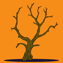 Simplicity halloween dead tree freehand drawing silhouette flat design.