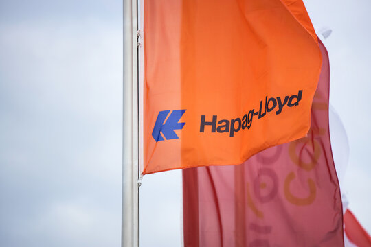 hamburg, hamburg, germany - 13 09 2021: a flag of hapag-lloyd