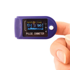 Pulse oximeter, medical device for measuring blood oxygen saturation level.