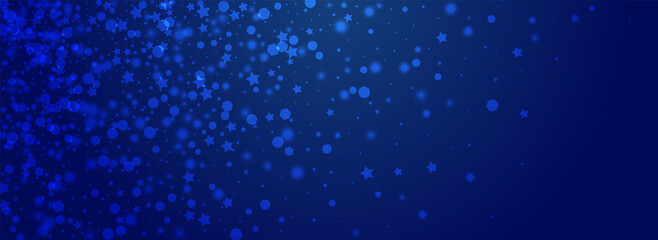 White Confetti Vector Pnoramic Blue Background.