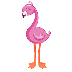 Pink cute baby flamingo on a white background