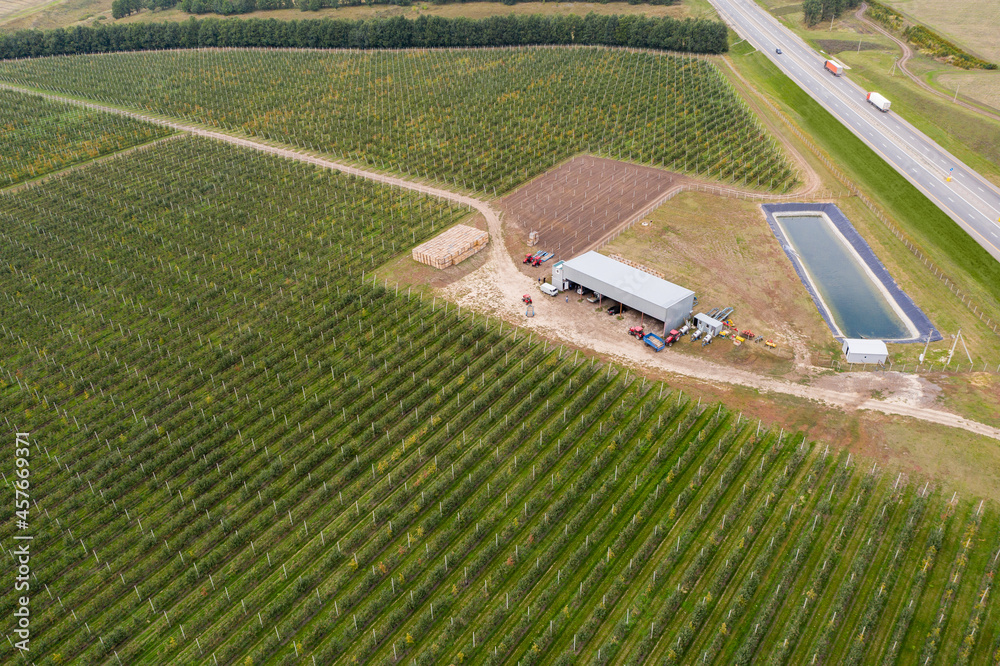 Aufkleber Aerial view of the farm with apple orchard	