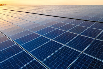 Blue photovoltaic solar panels mounted on building roof for producing clean ecological electricity...