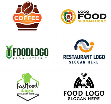 a set of food coffee pizza restaurant cafe logo design
