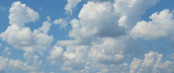 Panoramic view of blue sky with curly clouds, natural background