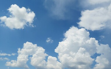 Naklejka na ściany i meble Beautiful blue sky with curly clouds