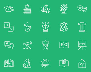 set of online education line icons, school, class, training