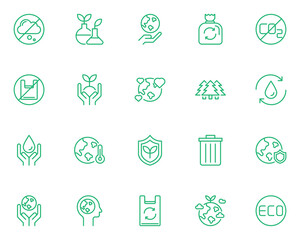 set of eco thin line icons, environment, clean energy