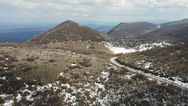 Amazing Aerial Spring Landscape of Balkan Mountains near town of Vratsa, Bulgaria