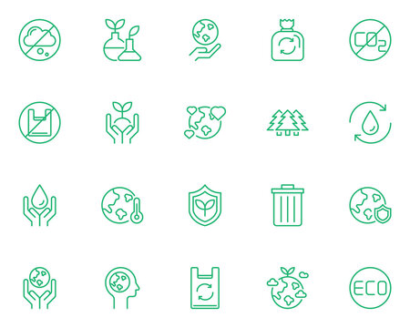 set of eco thin line icons, environment, clean energy