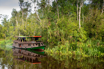 Tanjung Puting National Park, Kalimantan, Indonesia - April 2018: Traditional houseboat called a...