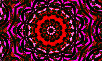 Kaleidoscopic altered image of garden flowers pansies, dianthus resembling a mandala
