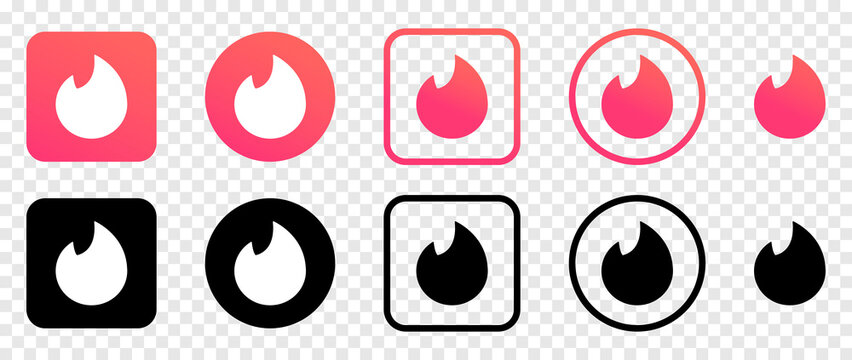 Vinnytsia Ukraine September 16 21 Tinder Logo Set In Different Shape Vector Icons Isolated On Transparent Background Stock Vector Adobe Stock