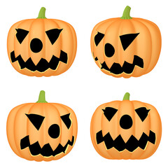 ハロウィンのイラスト素材　カボチャのお化け（E）　四点セット　カット集