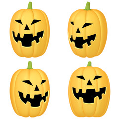 ハロウィンのイラスト素材　カボチャのお化け（F）　四点セット　カット集