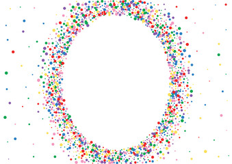 Red Confetti Abstract Texture. Round Template Illustration. Multicolored Top Circle. Blue Bright Dot Background.