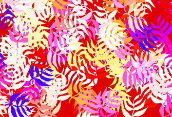 Light Red, Yellow vector doodle texture with leaves.