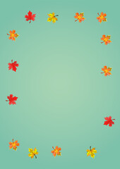 Fototapeta na wymiar Orange Leaves Background Green Vector. Floral November Illustration. Yellow Celebrate Plant. Flying Leaf Texture.