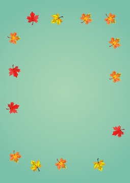 Orange Leaves Background Green Vector. Floral November Illustration. Yellow Celebrate Plant. Flying Leaf Texture.
