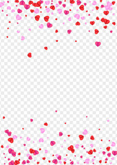 Pink Heart Background Transparent Vector. Volume Backdrop Confetti. Violet Congratulation Illustration. Tender Confetti Bright Frame. Fond Day Pattern.