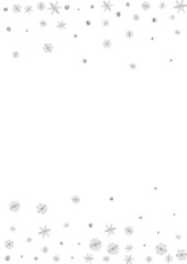 Metal Confetti Background White Vector. Snow Fall Pattern. Luminous Snowflake Falling. Silver Magical Illustration.