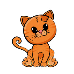 Cute red striped cat isolated on a white background. Cartoon vector illustration for Halloween.