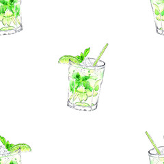 Watercolor mojito seamless vector pattern 