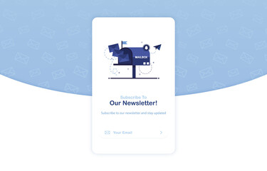 Email Subscription banner template for website. Newsletter UI. Subscribe form. Vector illustration of email marketing. Flat design. Blue. Eps 10