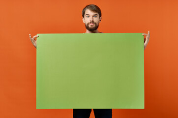 bearded man holding a green banner design isolated background