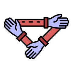 Triangular hand cohesion icon. Outline triangular hand cohesion vector icon color flat isolated