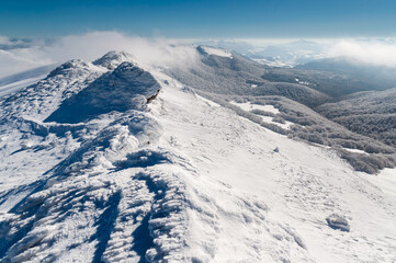 
A view of the winter Bieszczady Mountains in the Tarnica Nest, the Bieszczady Mountains