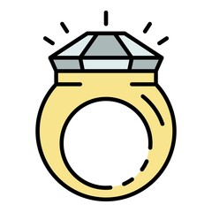 Rap diamond ring icon. Outline rap diamond ring vector icon color flat isolated