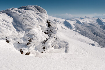 
A view of the winter Bieszczady Mountains in the Tarnica Nest, the Bieszczady Mountains